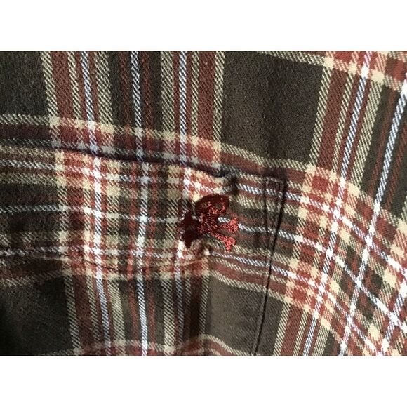 Old Country Inn Brown Plaid Flannel Shirt Size L 100% Cotton Western - Picture 2 of 6